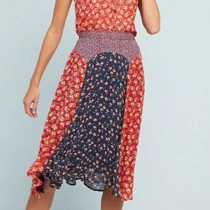 Anthropologie Meadow Rue Prairie Skirt Red Blue